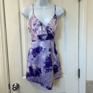 EIC-(M) Shorts romper, purple & white tye dye design